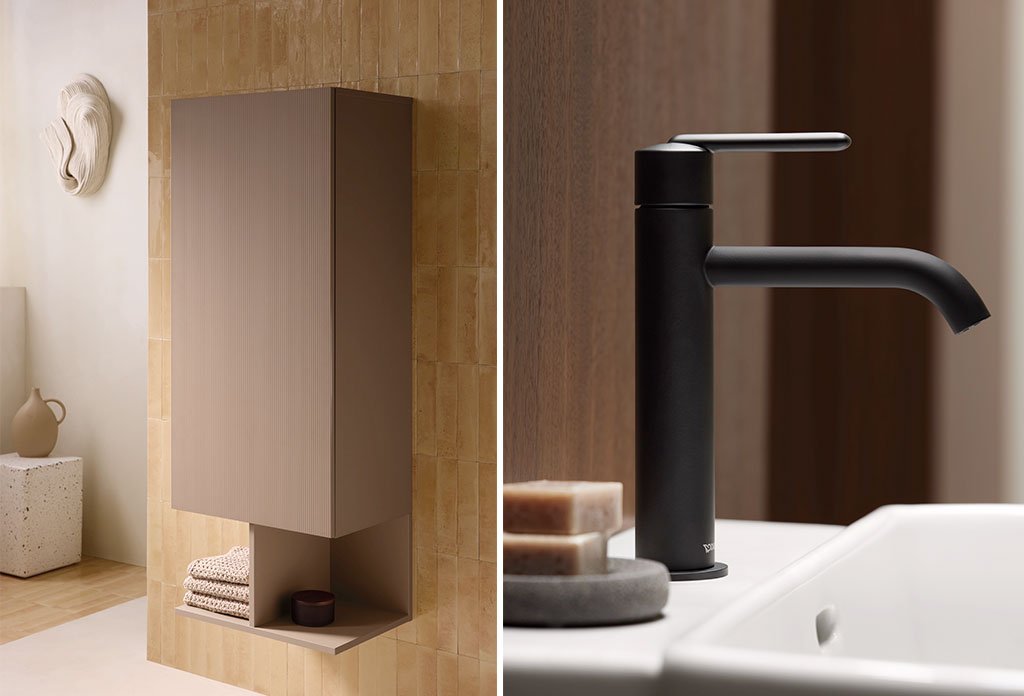 colonna sospesa bagno e miscelatore nero