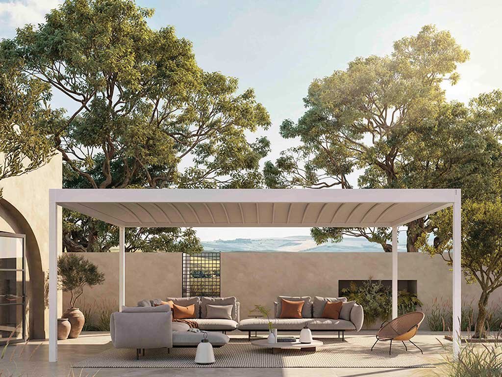 pergola bioclimatica apertura a pantografo bianca