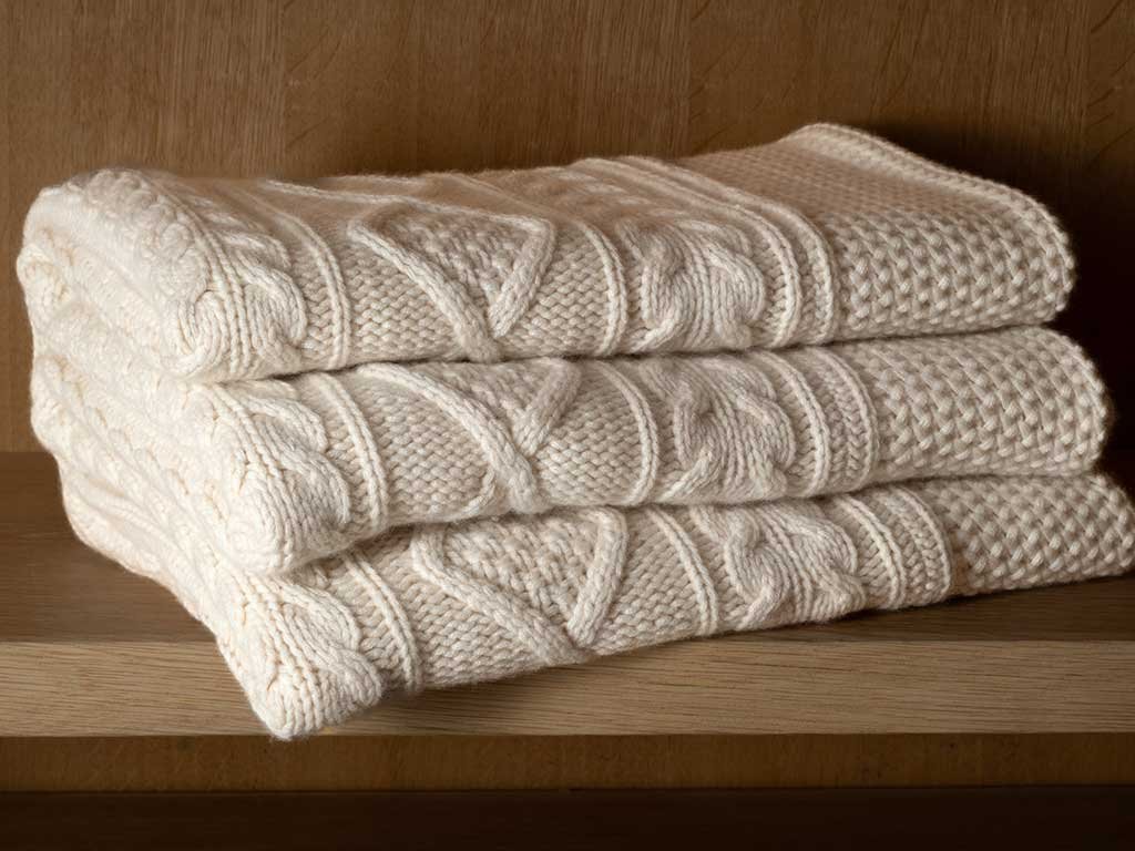 coperta cachemere treccia bianco