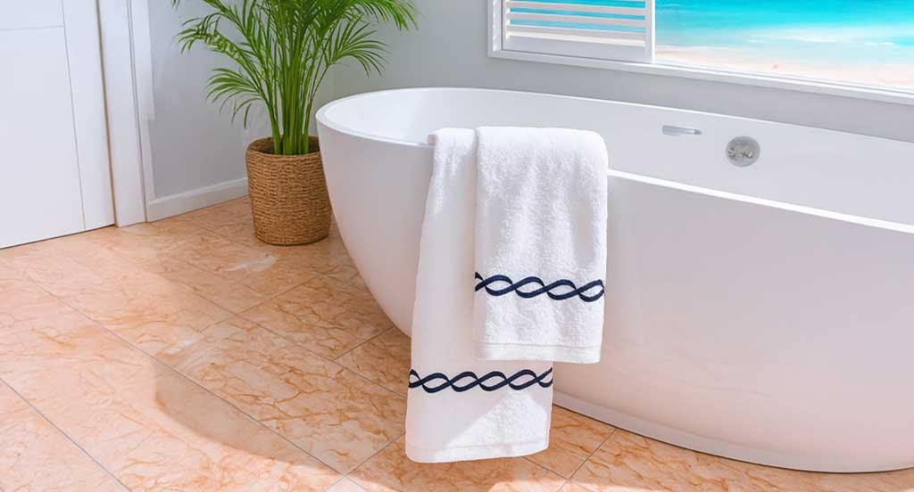 telo bagno spugna cotone greca blu