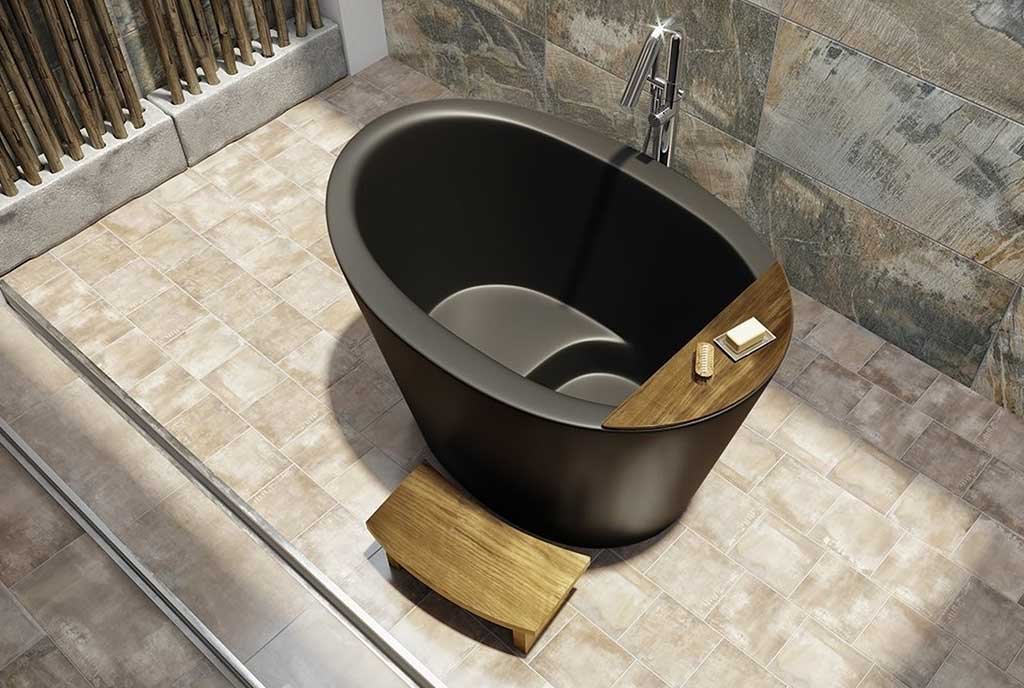 vasca libera installazione bordi alti stile giapponese