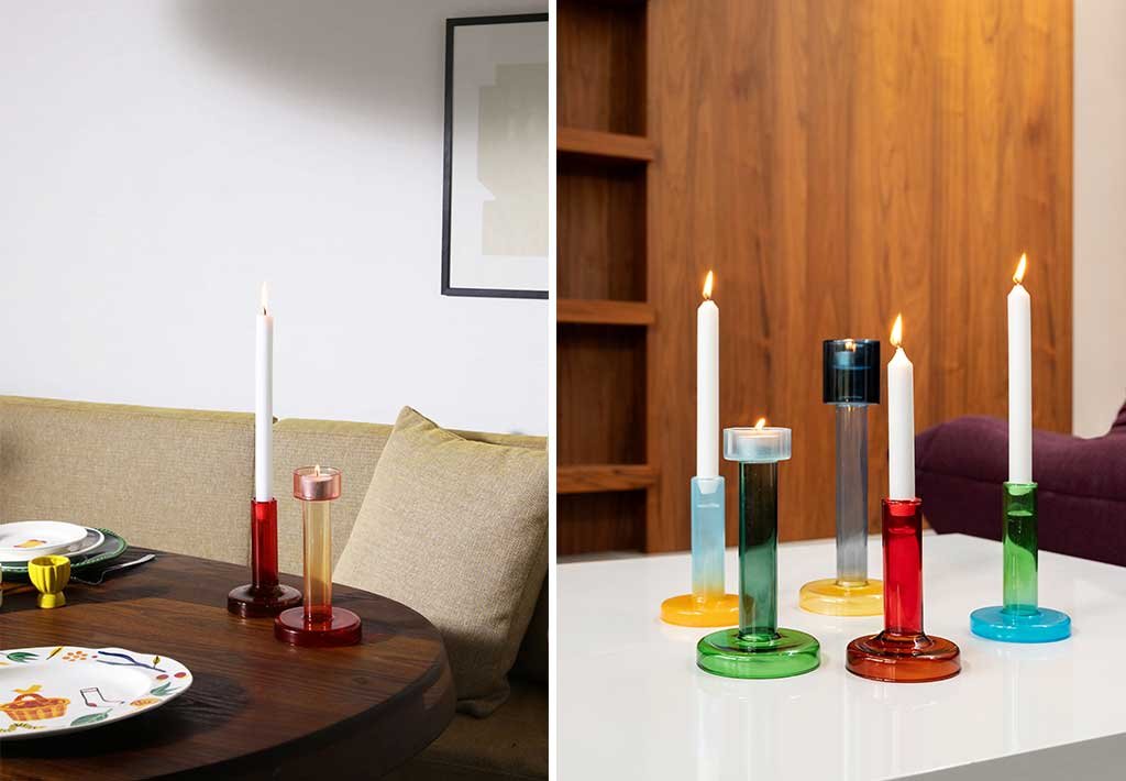 candelieri in vetro colorato diverse misure 