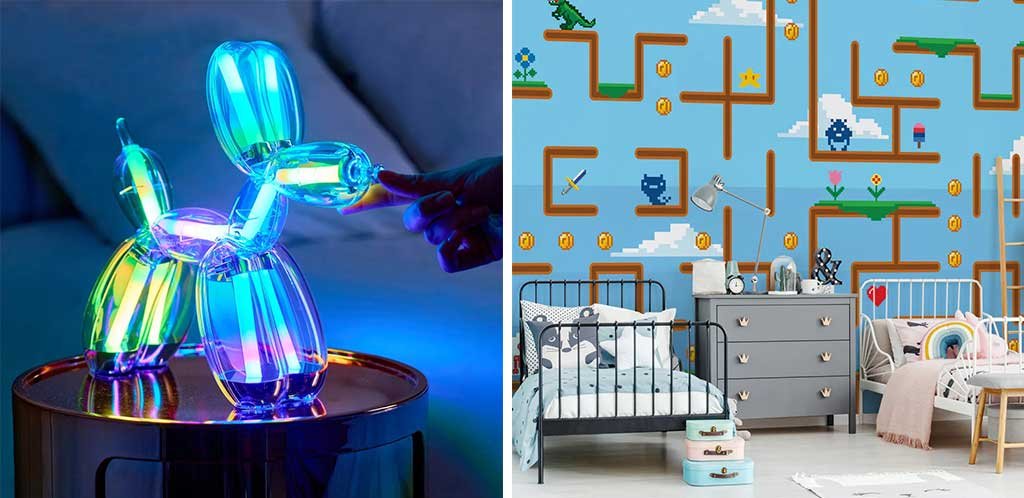 lampada-balloon-dog-e-carta-parati-videogame-retro