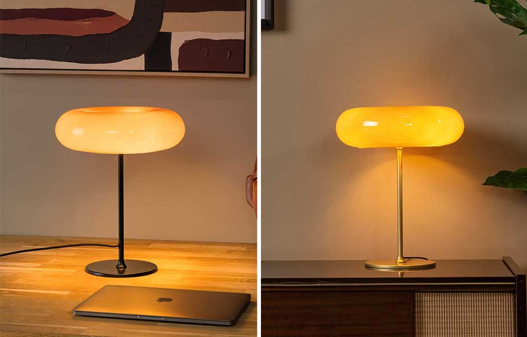 lampada da tavolo metallo e diffusore vetro luce calda