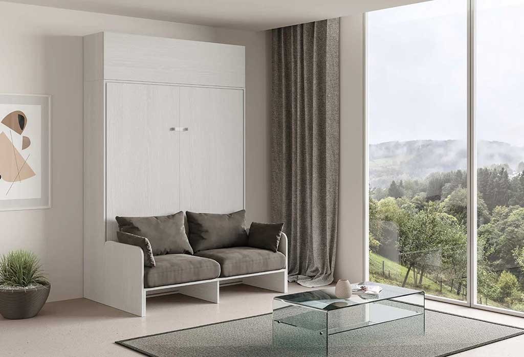 letto-a-scomparsa-bianco-con-pensile in modalita chiuso