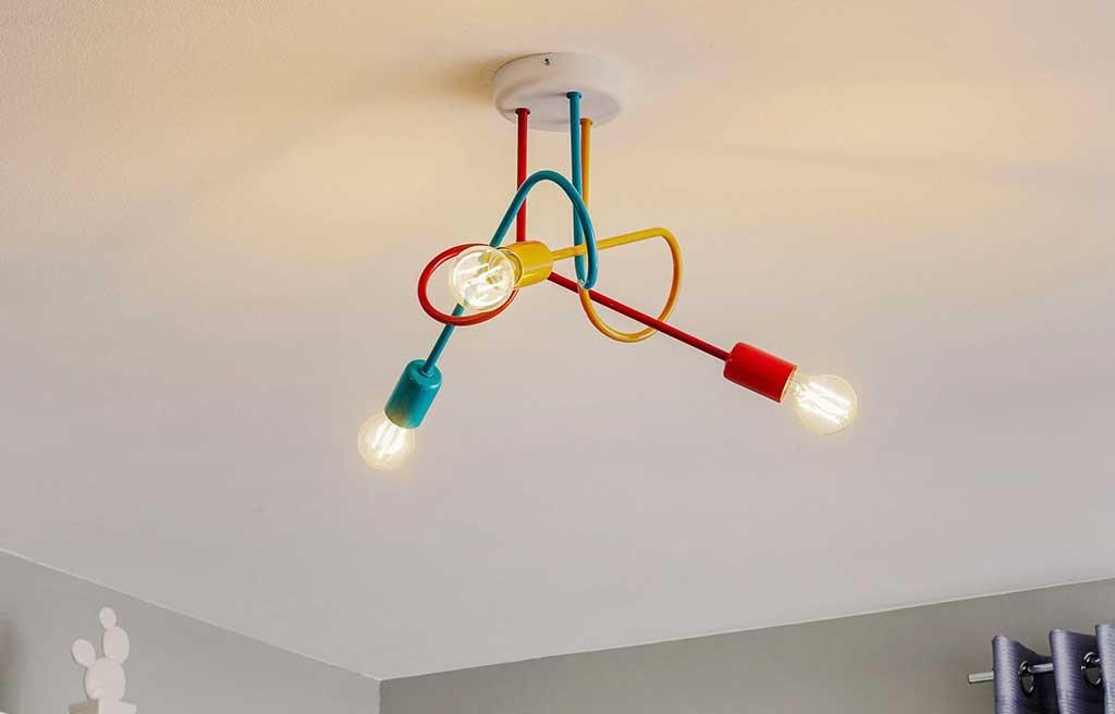 plafoniera soffitto tre punti luce struttura colorata