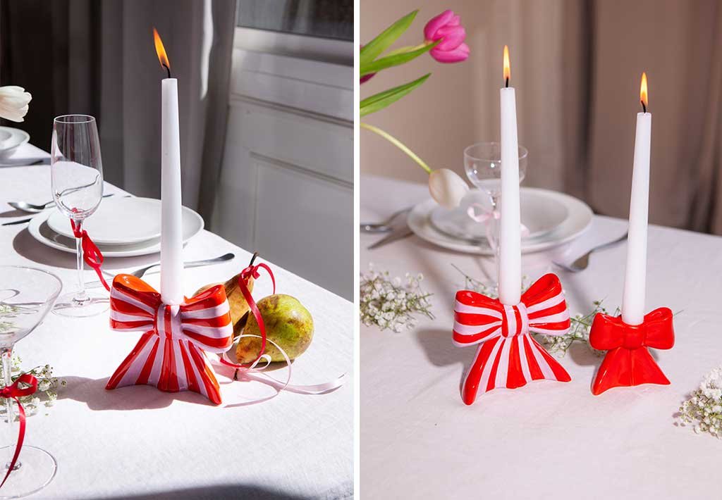 portacandele ceramica base forma fiocco pacco natale