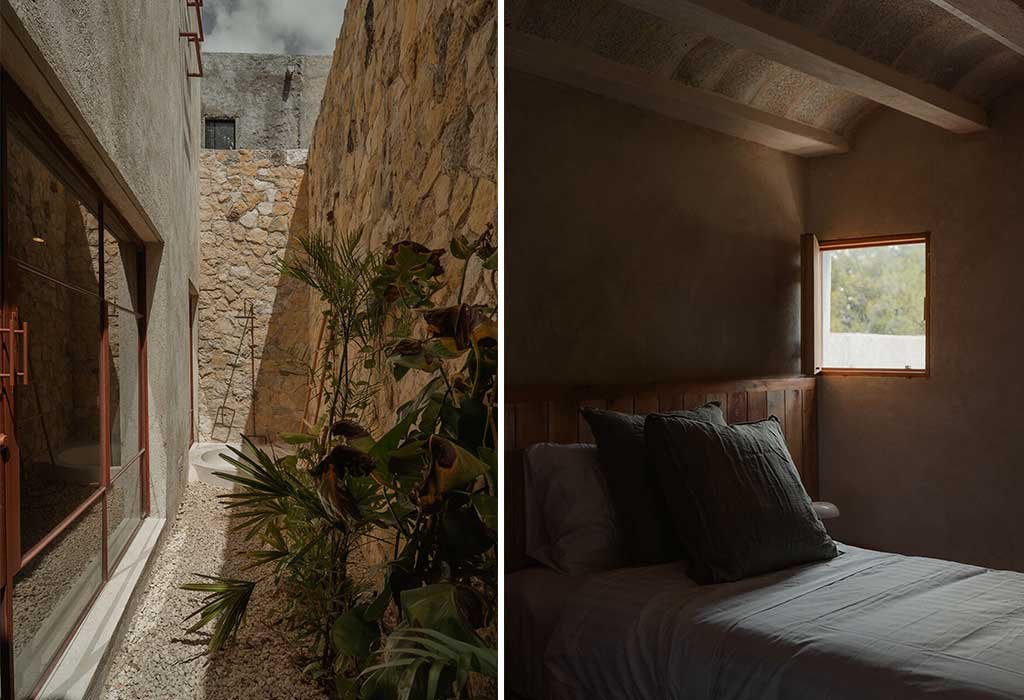 open-air bathroom and guest room