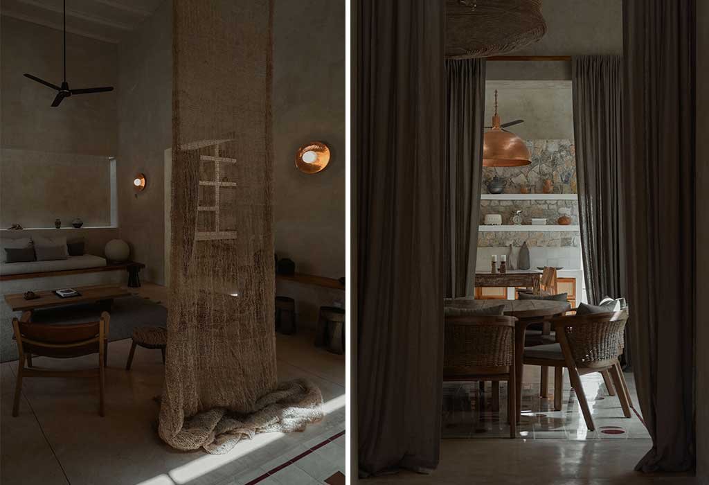 curtains and partitions to separate spaces