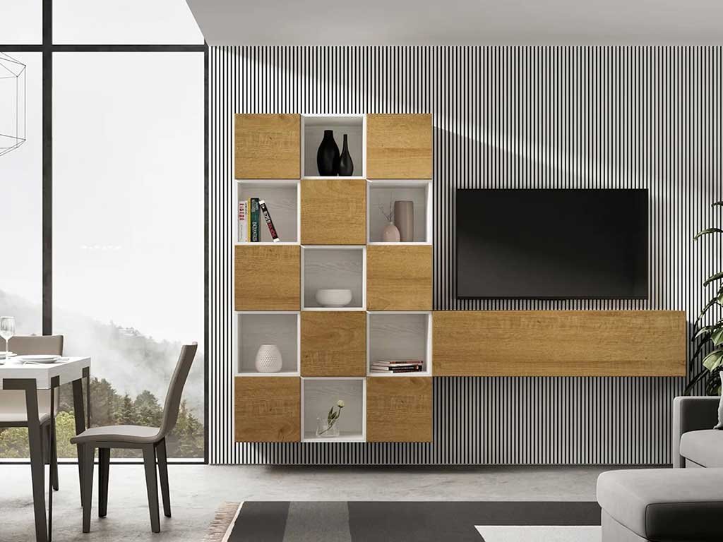 parete attrezzata composizione mobile contenitore e cubi libreria