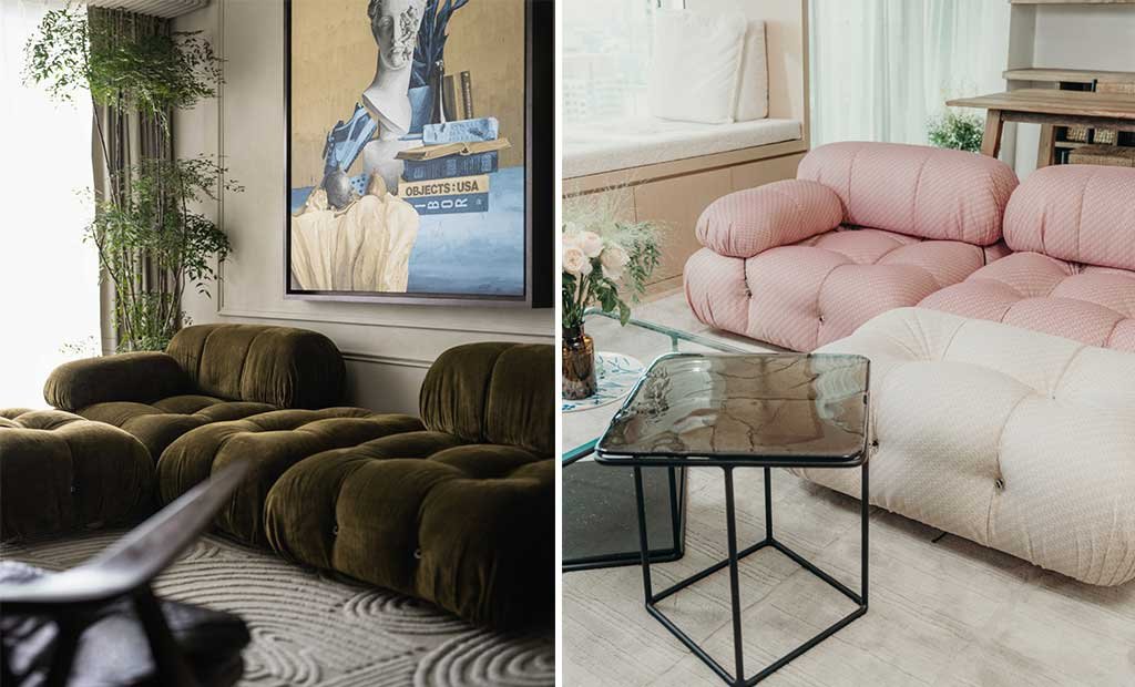 divano angolare formato da moduli quadrati indipendenti