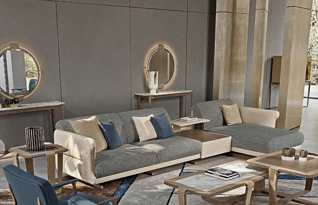 divano angolare tessuto non sfoderabile bicolore