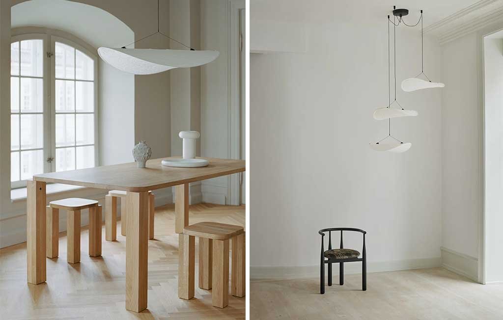 lampadari con paralume in Tyvek bianco