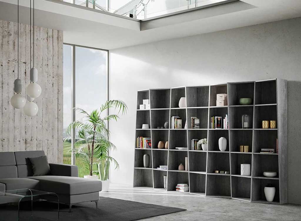 libreria a giorno 7 elementi finitura cemento