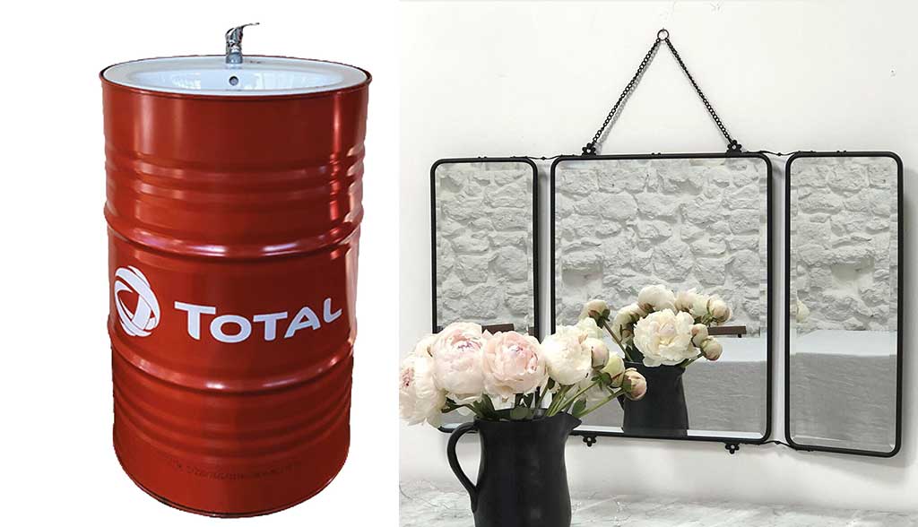 lavandino fusto olio e specchio triplo