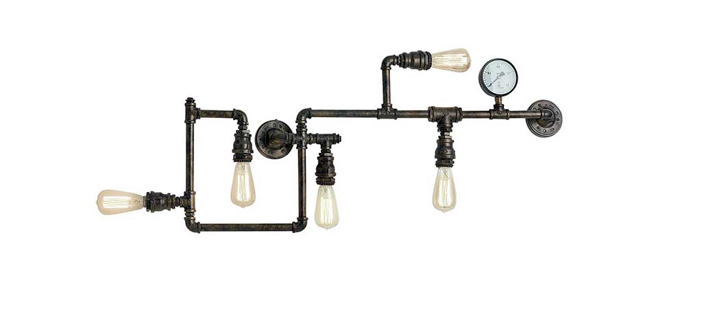 plafoniera-parete-tubi industriali e lamadine globo