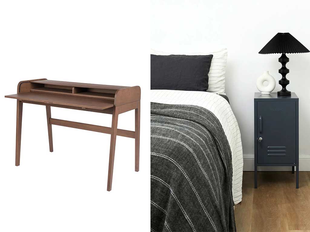 scrittoio in legno e comodino stile industriale
