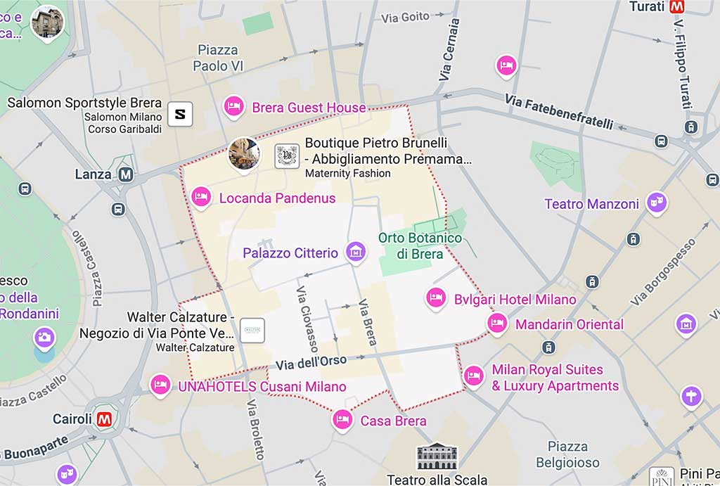 mappa google area brera milano