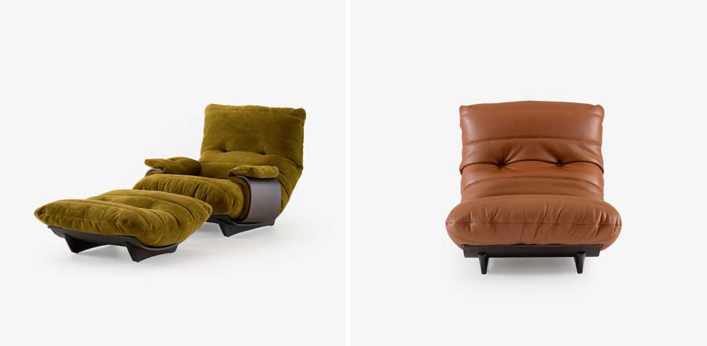 poltrona con pouf e poltrona senza braccioli linea marsala