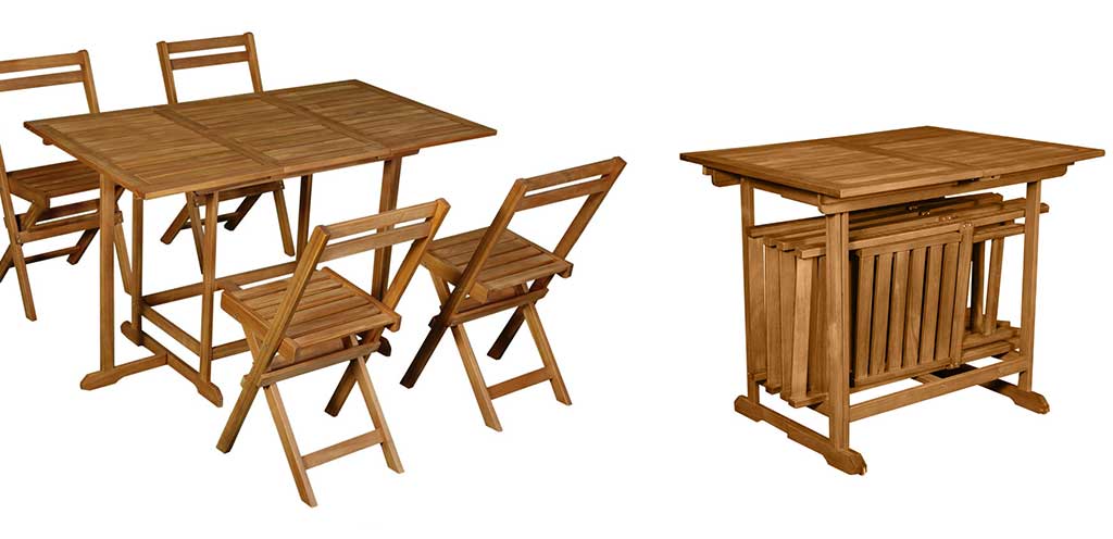 tavolino sedie teak compatto a scomparsa