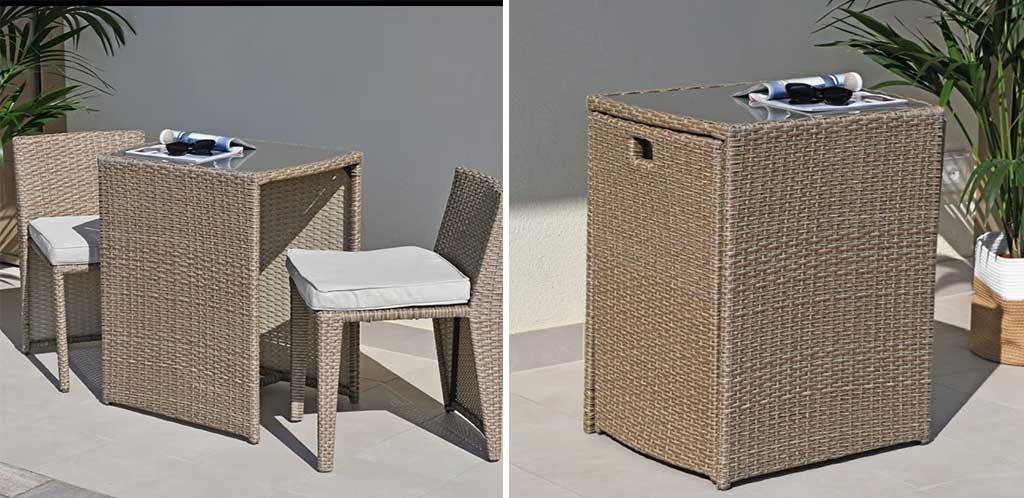 set compatto scomparsa tavolino sedie outdoor