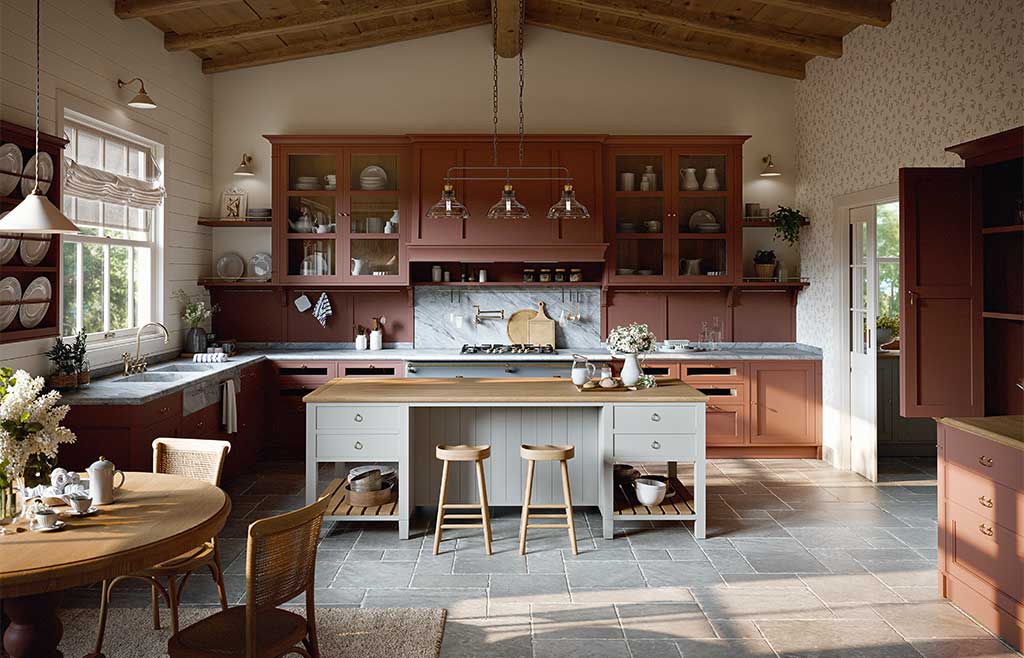 cucina classica verniciata rossa