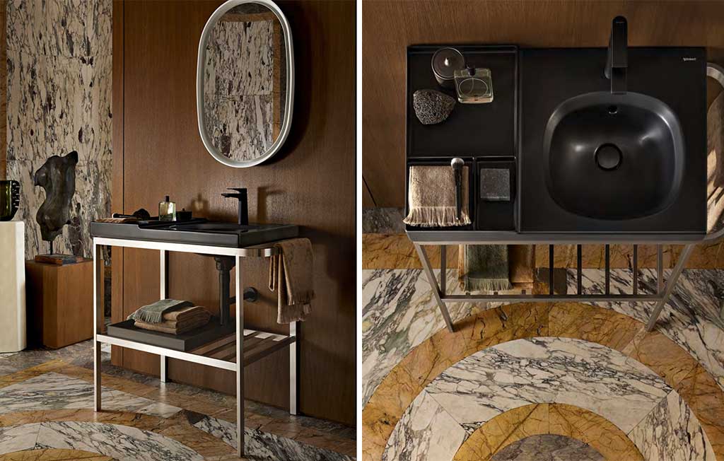 lavabo-nero-bagno-integrato-su-struttura di metallo