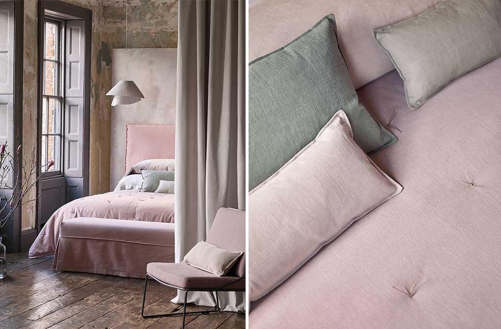 tessuti in lino per il letto rosa cipria