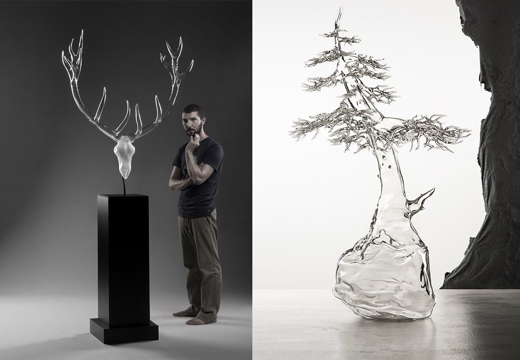 bonsai vetro e scultura cervo