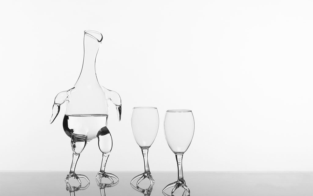 decanter e bicchieri vetro soffiato