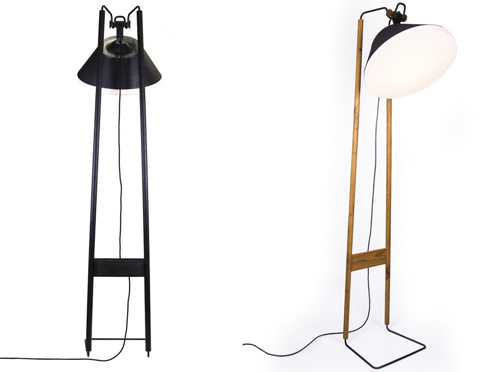 lampade da terra legno e cuoio