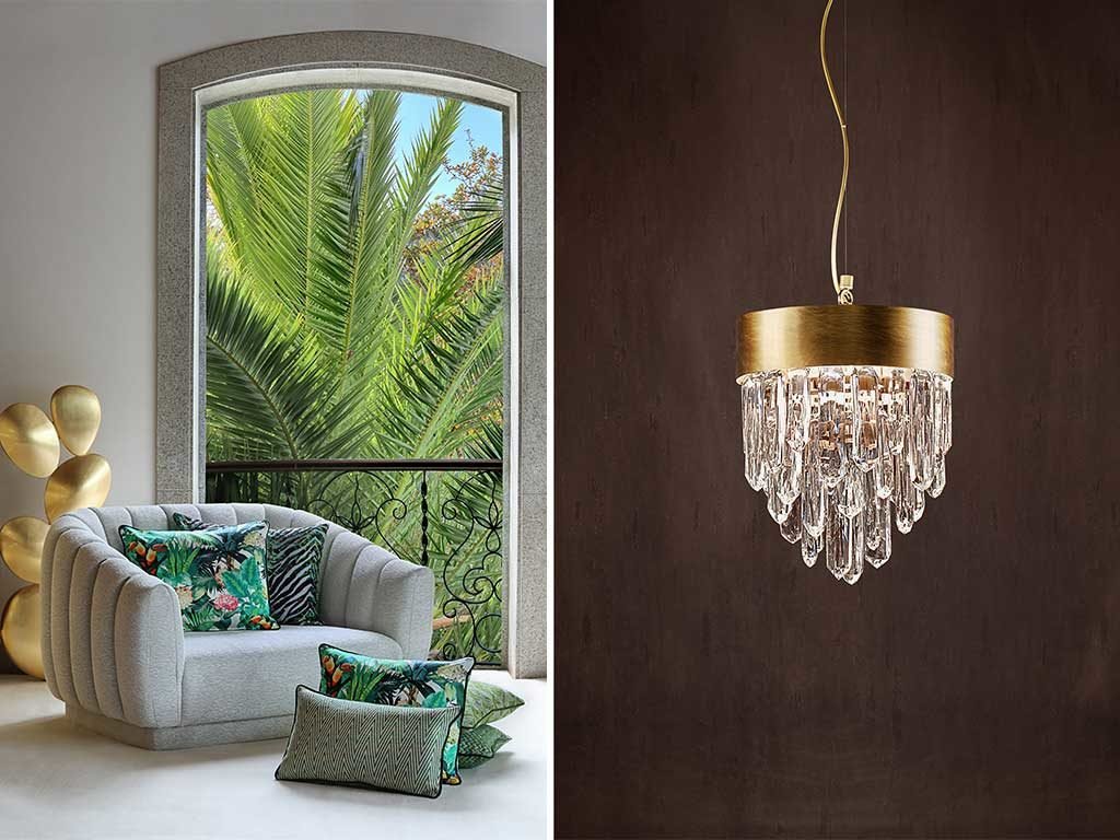 poltrona e luce sospensione oro