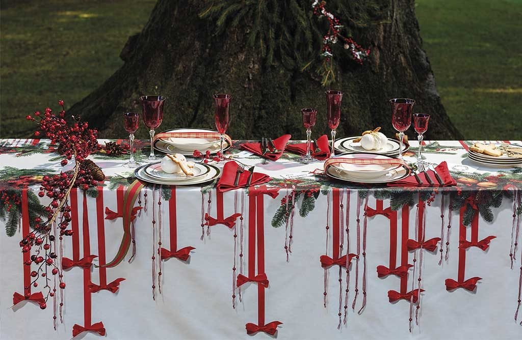 tovaglia natale fiocchi rossi