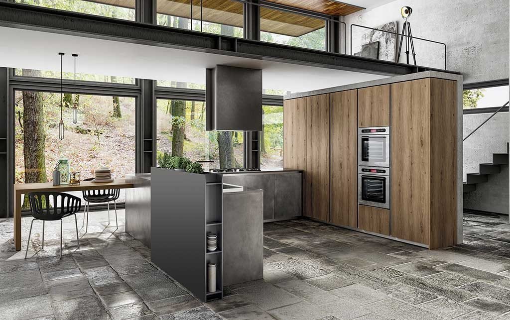 cucina penisola industrial
