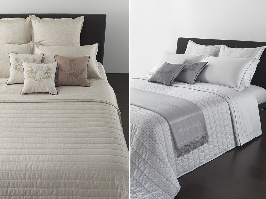 corredo letto beige e grigio