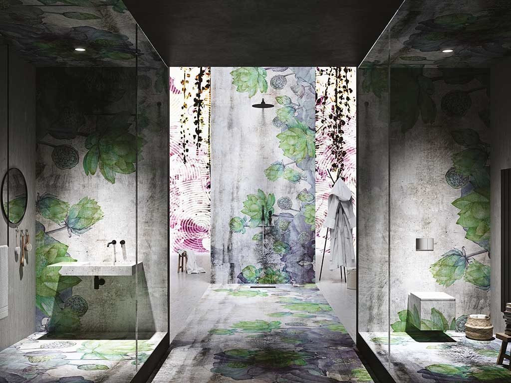 pavimento e rivestimento bagno floreale