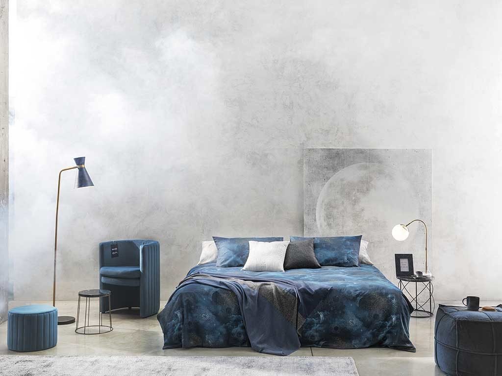 biancheria letto azzurro polvere