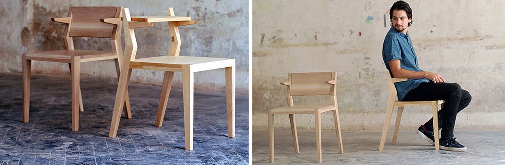 sedia legno schienale tavolino