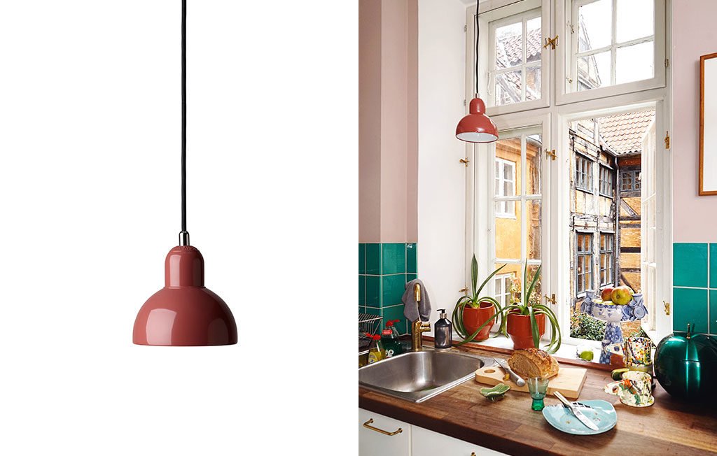 lampada sospesa rossa design scandinavo