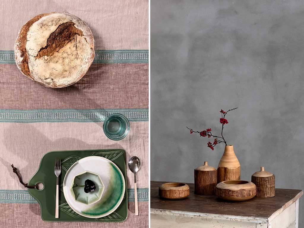 accessori tavola legno e sottopiatto tagliere verde ceramica
