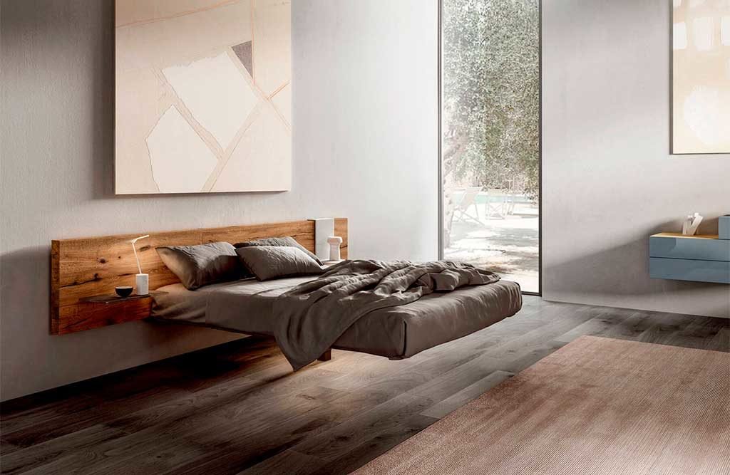 letto sospeso testiera legno