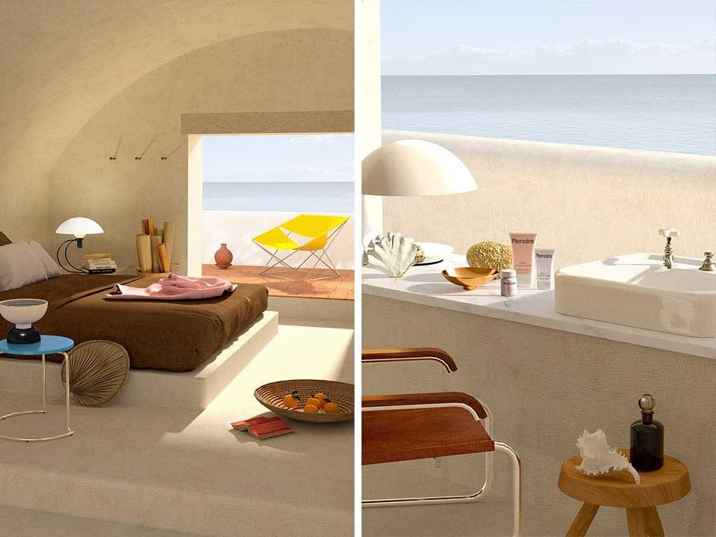 interni camera letto lavabo mare
