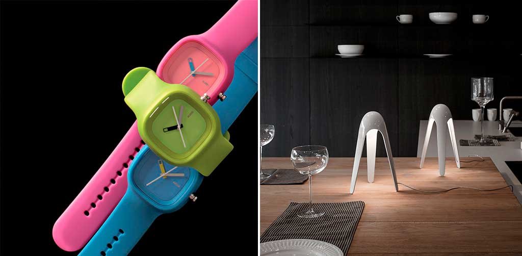 orologi colorati e lampada tavolo