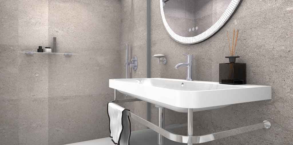 lavabo sospeso e specchio rotondo
