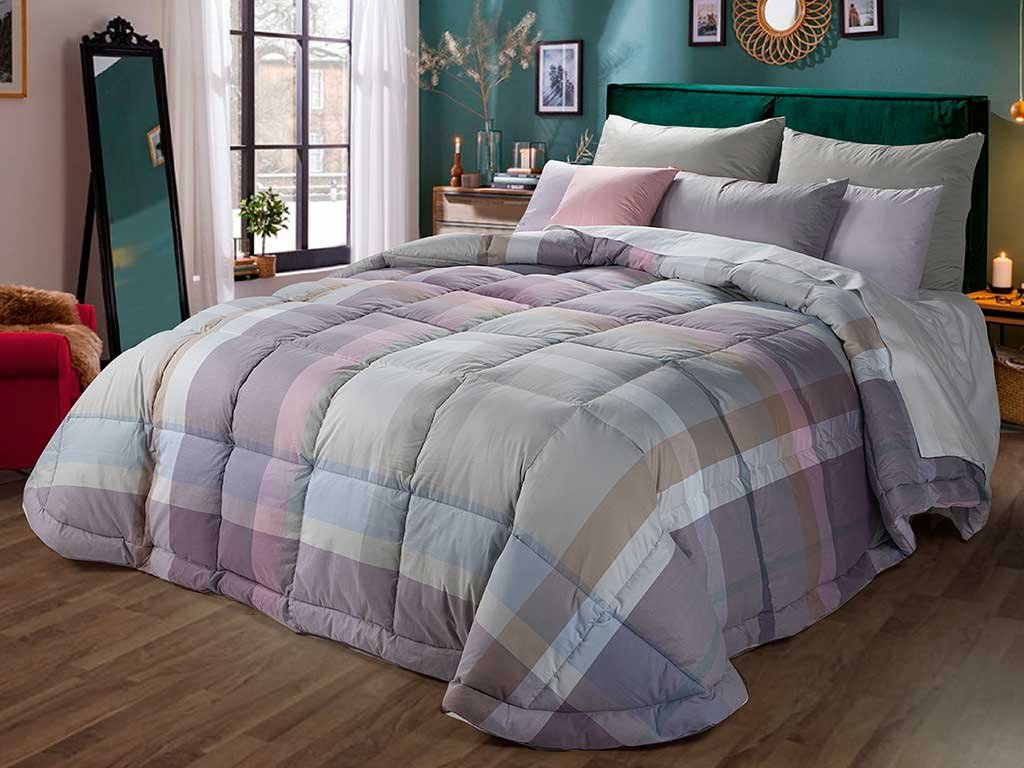piumone tartan rosa azzurro