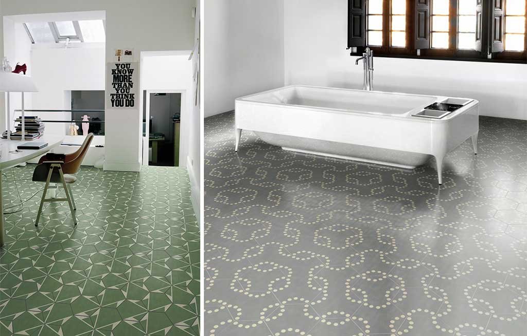 piastrelle verde e grigio geometriche
