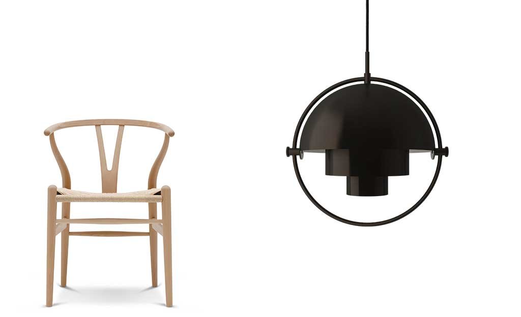 sedia legno e lampada sospesa