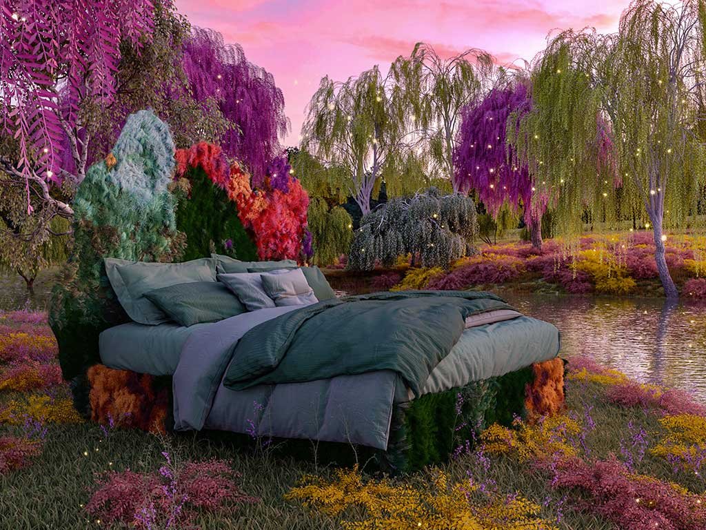 render letto paesaggio fantastico