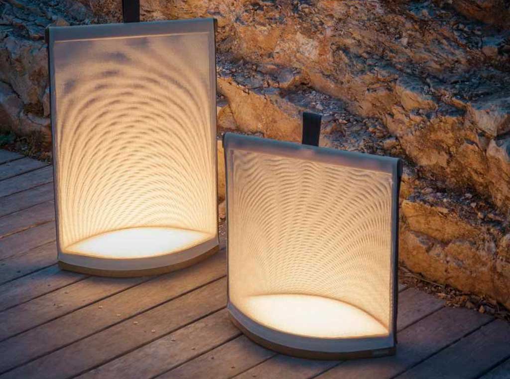 lampada esterno teak e tessuto