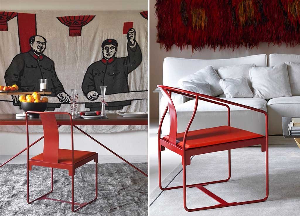 sedia e poltroncina rosso metallo